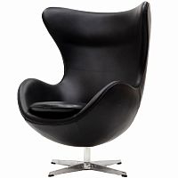 кресло с подлокотниками arne jacobsen style egg chair черное в Смоленске