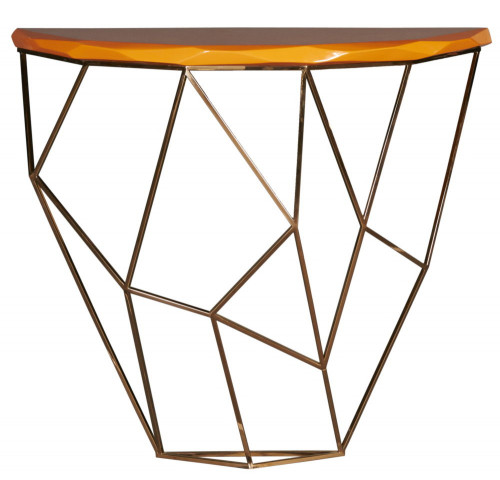 консоль geometric 100x38x90 золото, коричневая столешница в Смоленске
